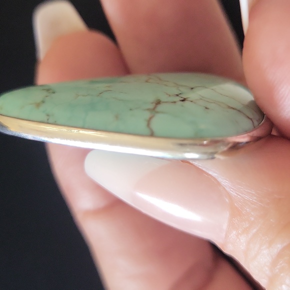 Turquoise Navajo Native pendant necklace on black leather silver hardware. - Picture 12 of 16